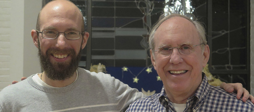 Friar Matthew Gummess, O.Carm. (left) shares a moment with fellow friar, Father Quinn Connors, O.Carm.